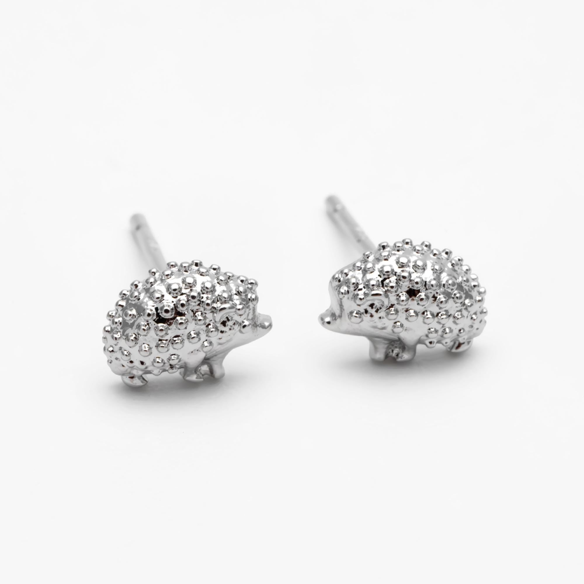 10pcs Gold/ Silver Tone Hedgehog Earrings, 18K Gold/ Rhodium Plated Brass, Minimalist Animal Stud Earring (GB-4674)
